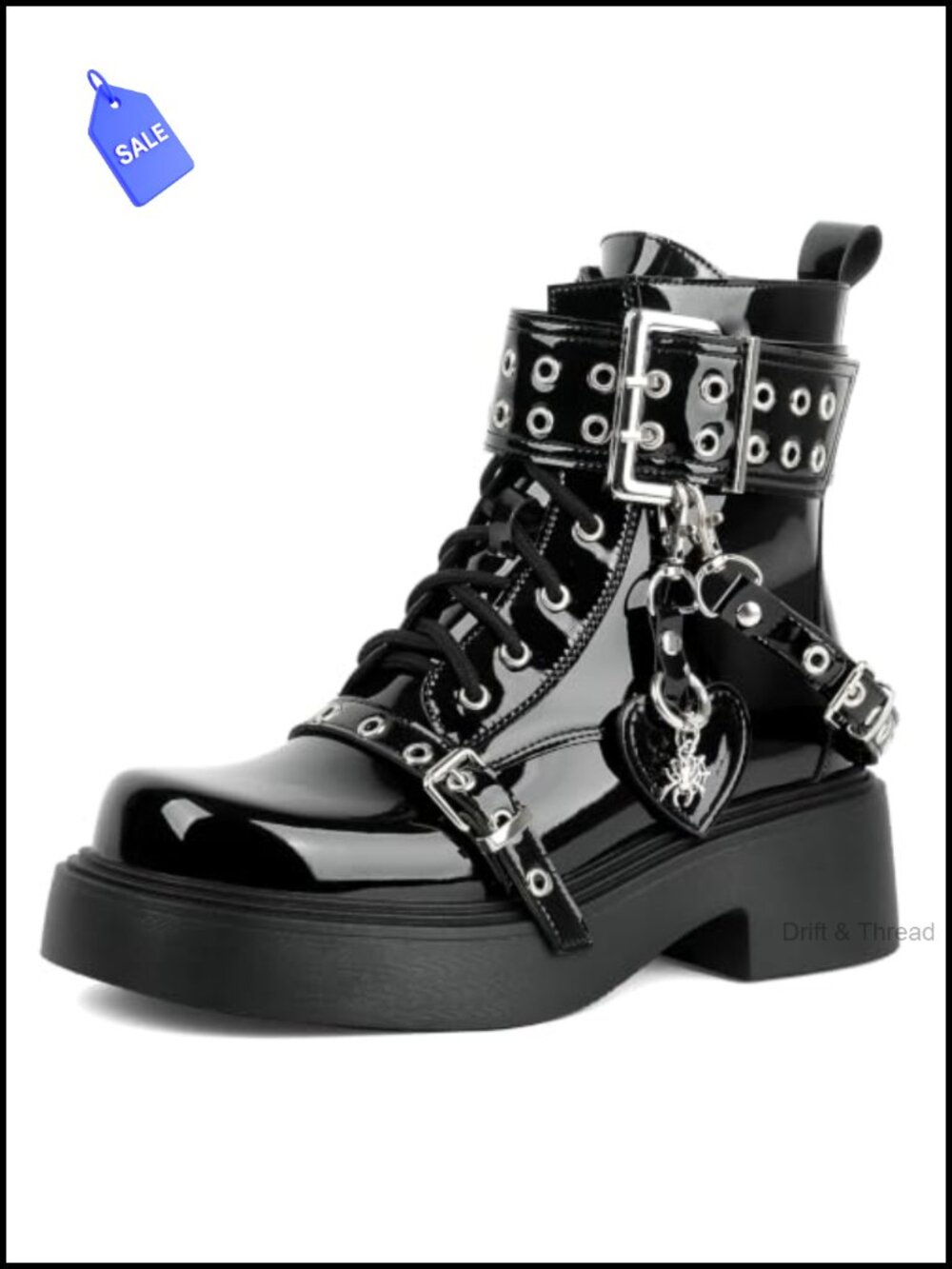Goth Platform Lace Up Chunky Heel Ankle Boots PU Leather
